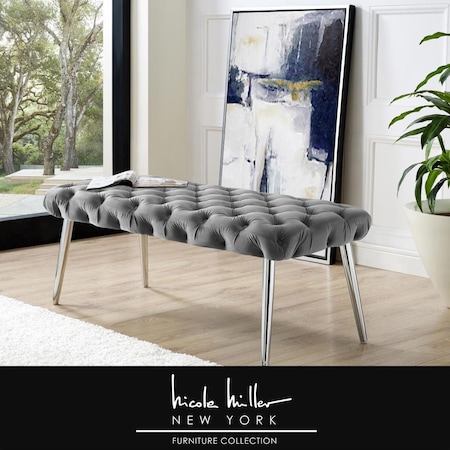 Posh Living Posh Living NBH130-02GR-UE Dia Velvet Bench; Grey & Chrome - 48.4 x 20.9 x 20.5 in. NBH130-02GR-UE